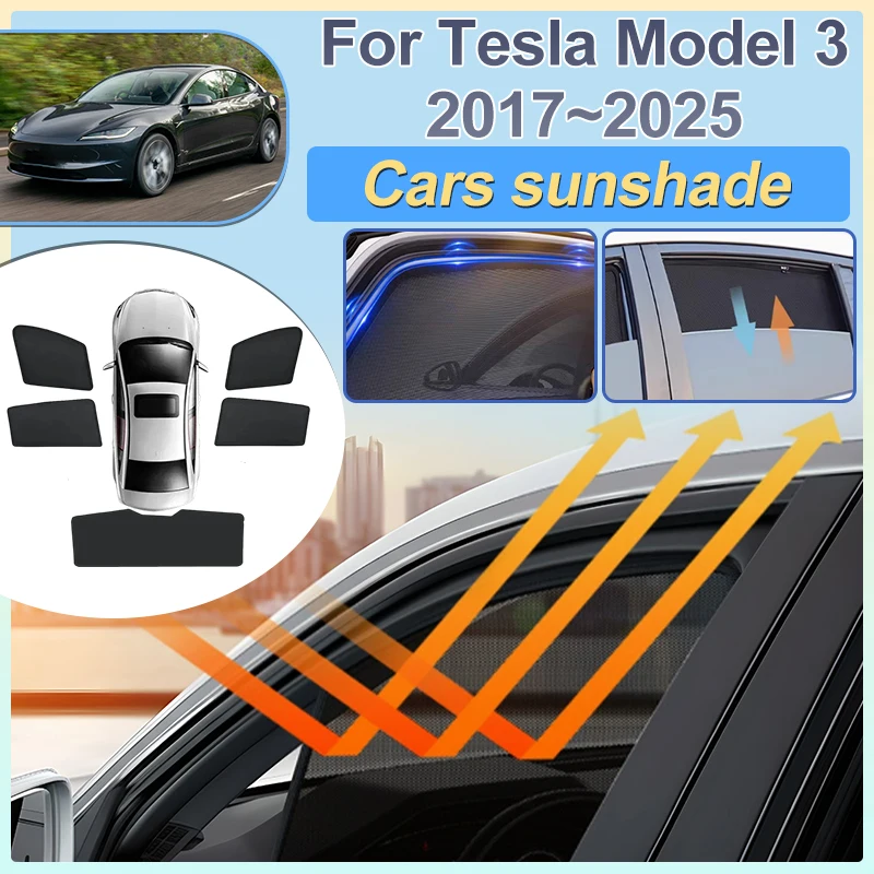 

Car Sunshade For Tesla Model 3 2021 2017-2025 Front Rear Windshield Sunshade Winscreen Folding Sun Visor Covers Auto Accessories