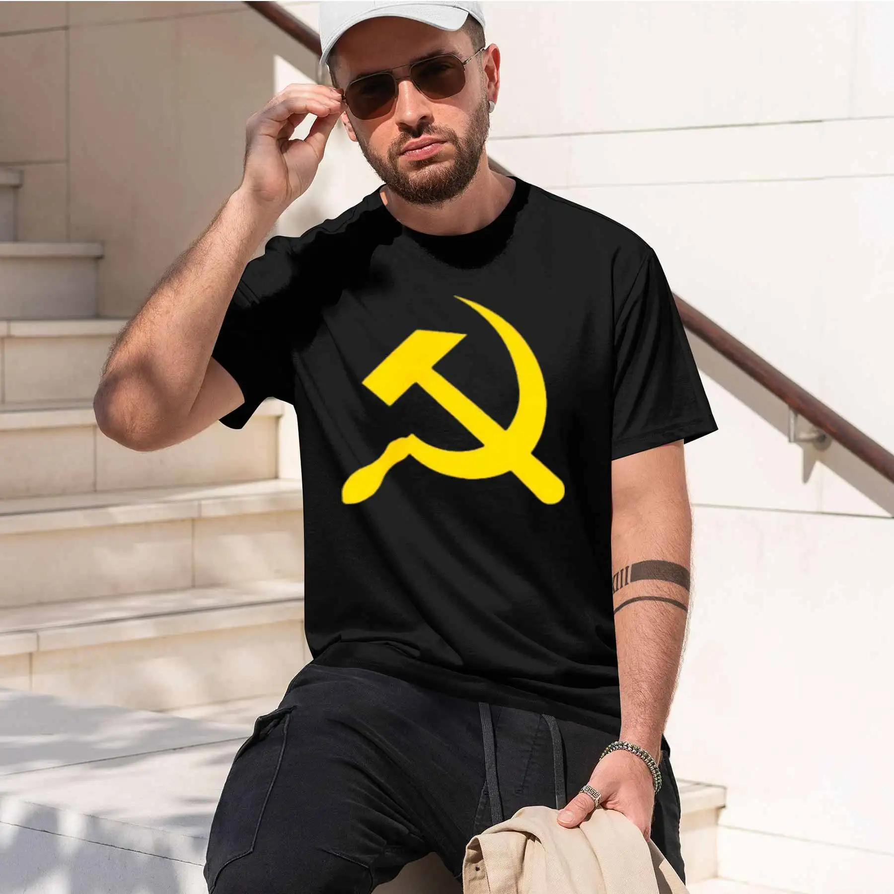 2026 new printed T-shirt printed with Men's Classic Hammer and Sickle Print Short Sleeve T-shirt Retro Casual Loose Fit Daily