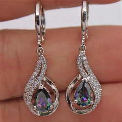 natural Rainbow Topaz Stone Diamond Earrings Women's Joyas silver color 925 jewelry Brincos Bizuteria Gemstone Earring Orecchini