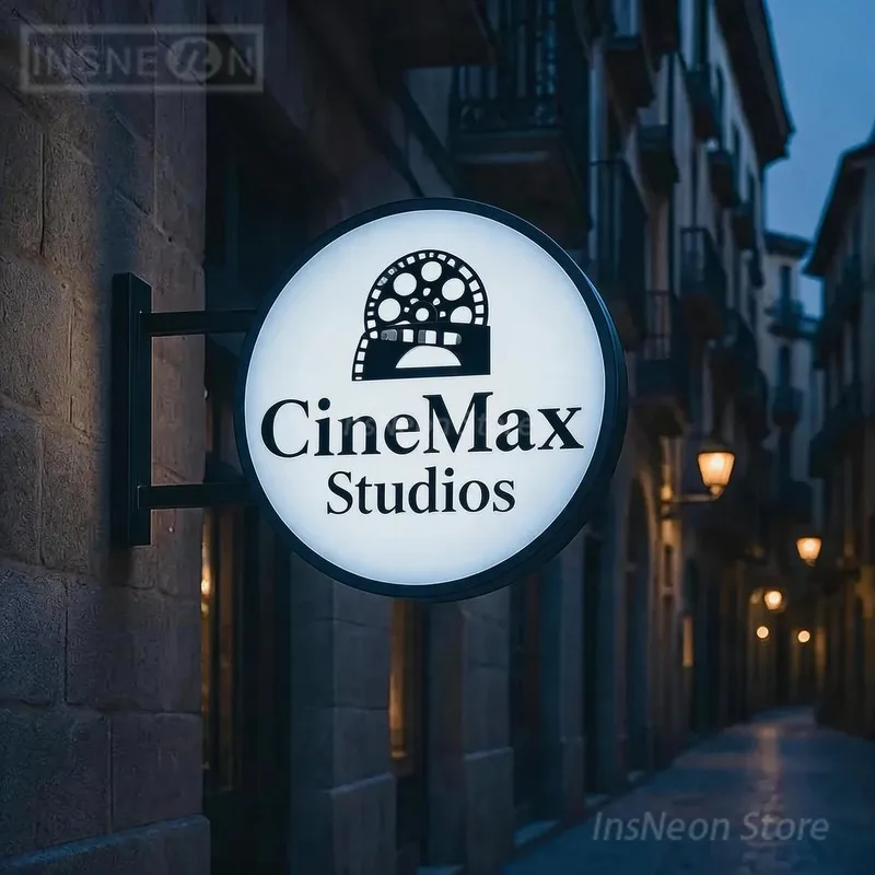 Custom LED Illuminated Wall Panel Sign, Luminous Neon Logo CineMax Studios, Metal Poster Light for Business Advertising