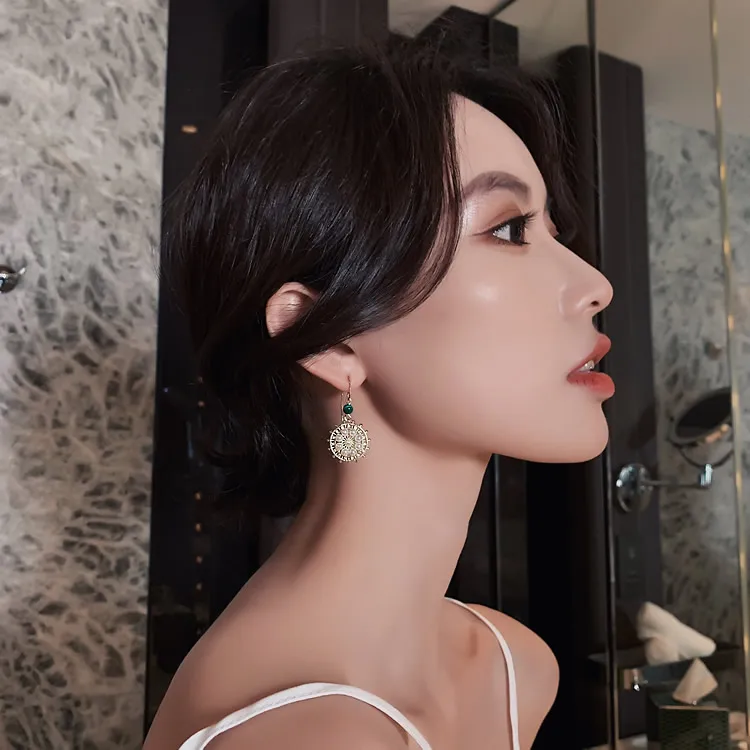Geometric Disc Earrings Temperament Pearl Earring Rudder Wheel Turntable Full Crystal Earrings Women's Jewelry Wholesale
