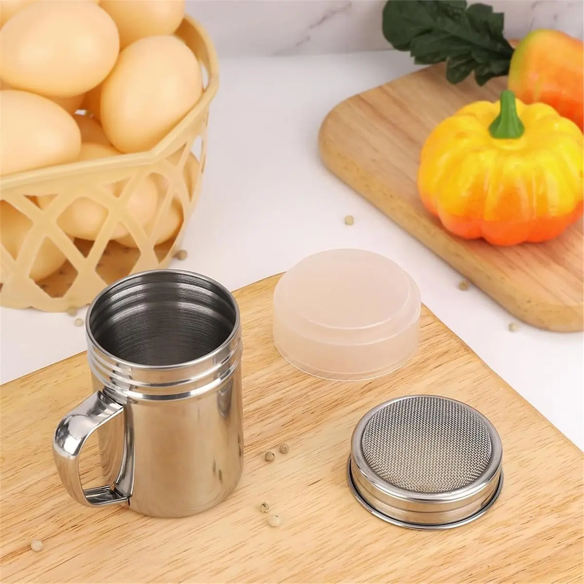 A67T NEW 2pcs Powdered Sugar Shaker Duster with Handle Shaker Powder Sprinkler for Coffee Bar Fine Mesh Dredge
