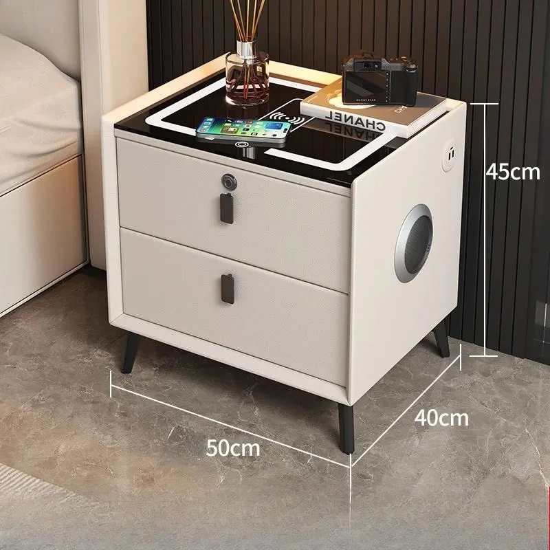 Multifunctional Smart Bedside Cabinet with Wireless Charging LED Nightstand with Fingerprint Lock USB –Bedroom Furniture image 6