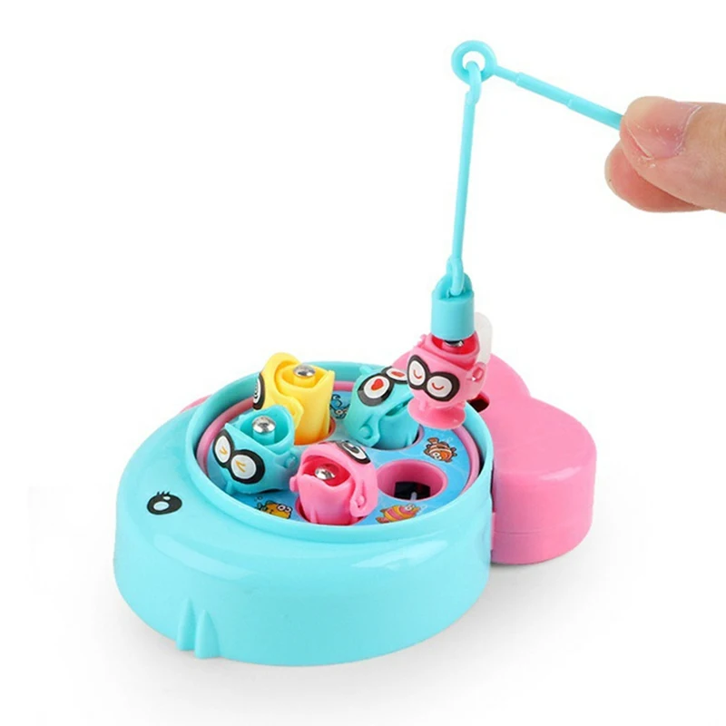 Mini Fishing Machine Toy Magnetic Fishing Rod Game Chain Winding Baby Fishing Early Educational Toys for Kids Birthday Gifts