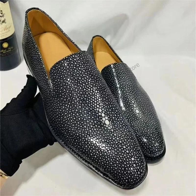 Gray Crystal Patent Leather Men Loafers Fashion Comfort Slip On Men Casual Shoes Luxury Handmade Party Banquet Men Dress Shoes