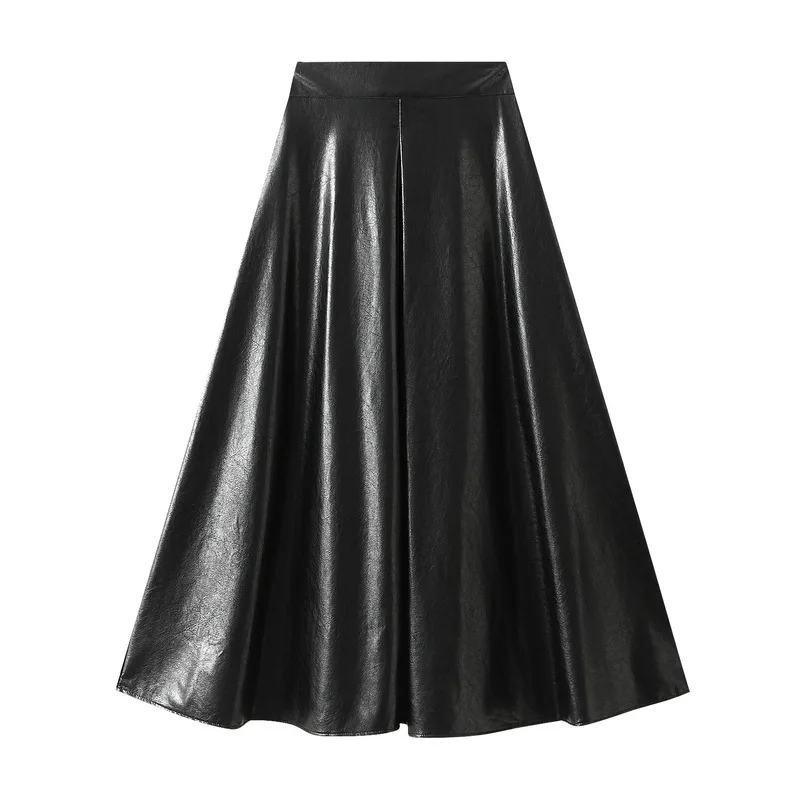 

Women Autumn Winter PU Leather Long Skirt 2025 Trendy Black High Waist Elegant A-line Fashion Skirts