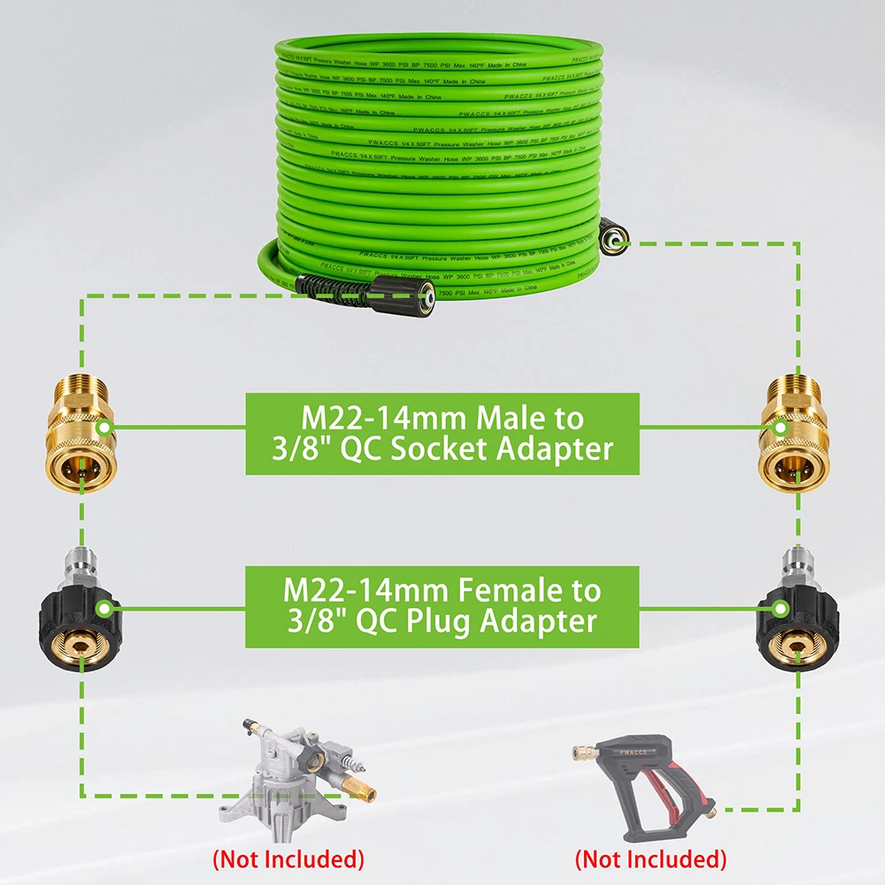 

Pressure Washer Hose 3600PSI Pressure Washing Extension Hose 15M Universal Electric Power Wash Hose Compatible with M22 Fittings