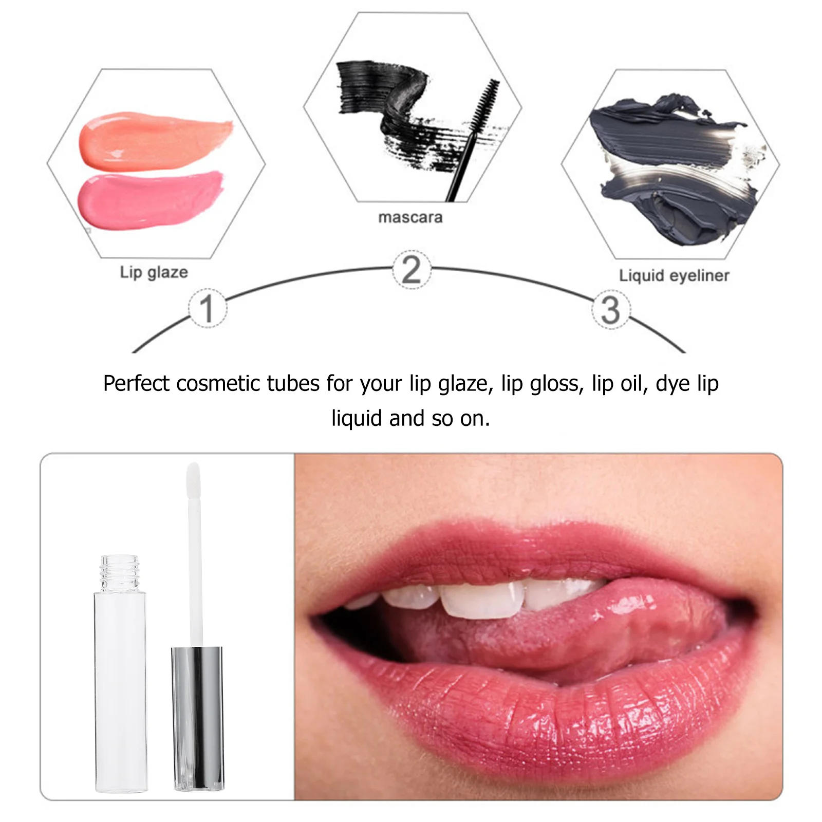 12Pcs 10Ml Empty Lip Gloss Tube Portable Storage Container Creative Chic Design for Travel Skincare Silver