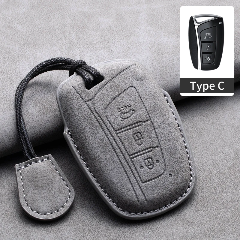 Leather Car Key Case Cover Shell for Hyundai Santa Fe Sport Ix45 Equus Centennial Genesis G80 Grandeur Azera 2013 2014 2015 2016