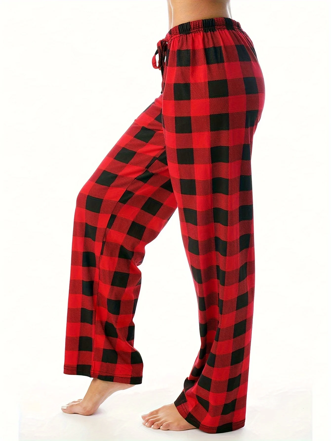 A pair of women\'s spring and summer corset plaid print pants trousers trousers autumn and winter casual pants men\'s home pants