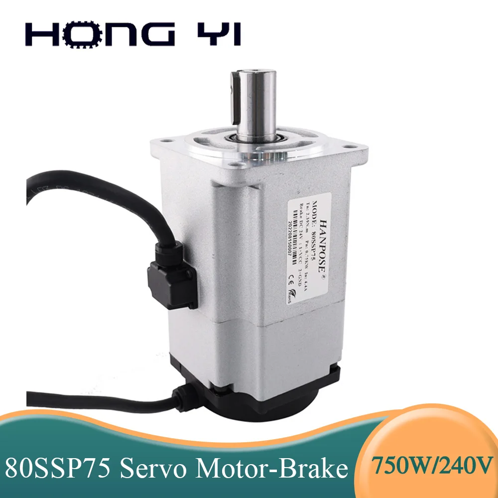 1 PCS 750W AC Servo Motor With Brake 2.39N.m 80SSP75 Shaft Diameter 19mm 3000rpm Servo Woodworking CNC Router Servo Motor 0.75kw