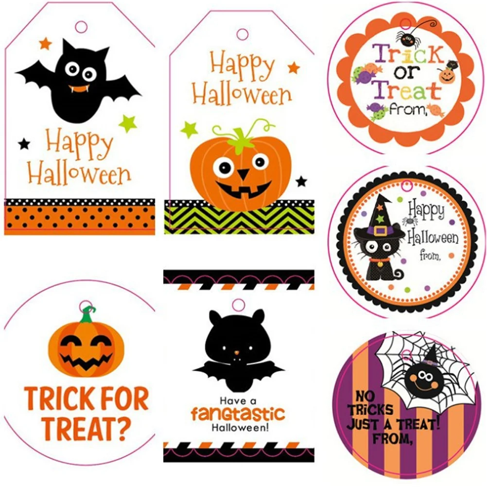 50 PCS Labels Halloween Spider Hanging Sign Tags Candy Message Card Pendant Decoration