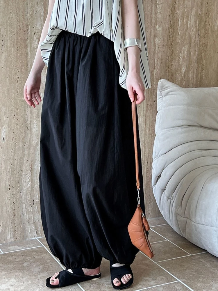 HOUZHOU Japońskie Oversize Bloomers Damskie Eleganckie Modne Casualowe Spodnie Latarnie 2025 Nowe Letnie Luźne Spodnie z Szerokimi Nogawkami