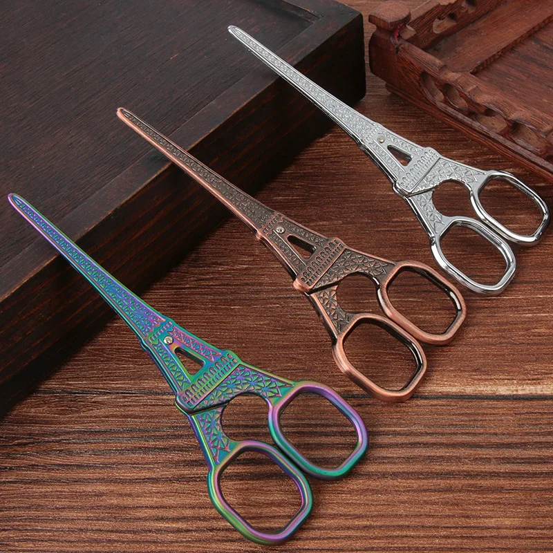 Vintage สแตนเลสสตีล EIFFEL Tower รูปร่างกรรไกร Handmade กระดาษตัดสํานักงานเครื่องเขียนเย็บปักถักร้อยเย็บกรรไกร