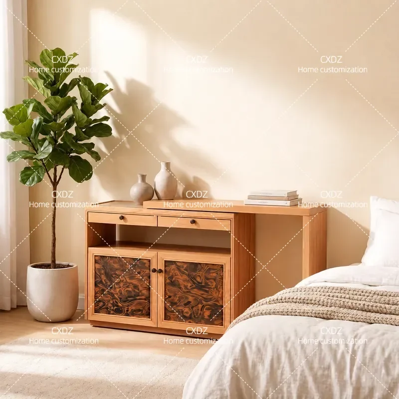 Liuyun Wood Pomegranate Pattern Cosmetic Table Dresser Modern Bedroom Simple Chest Cabinet Integrated Sofa Partition Storage