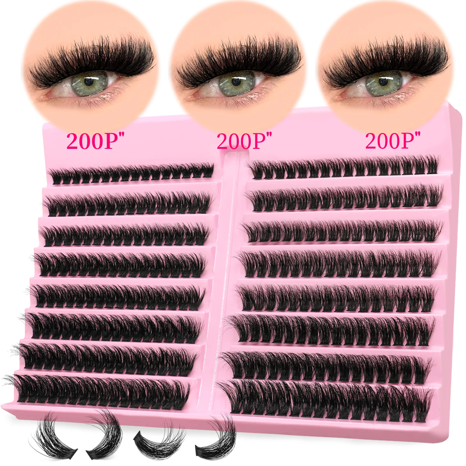 Lasvirey Clusters de cílios, extensão de cílios faça você mesmo, bandeja mista, cílios individuais, cílios naturais fofos e volumosos, cílios de vison falso, maquiagem