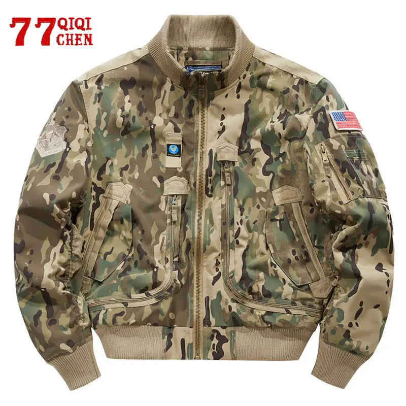 

Mens MA1 Bomber Jackets Camouflage Stand Collar Multiple Pockets Waterproof Pilot Jackets Causal Loose Tactical Coat Spring Fall