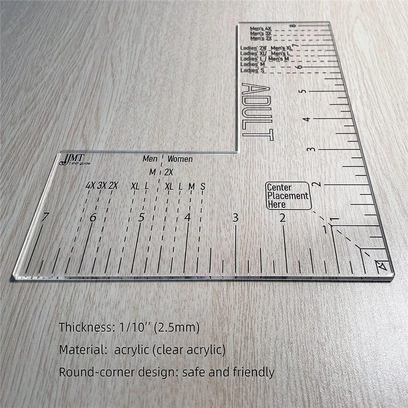 Left Chest Logo Placement Tool for Heat Press, Acrylic T Shirt Ruler for Adult Size