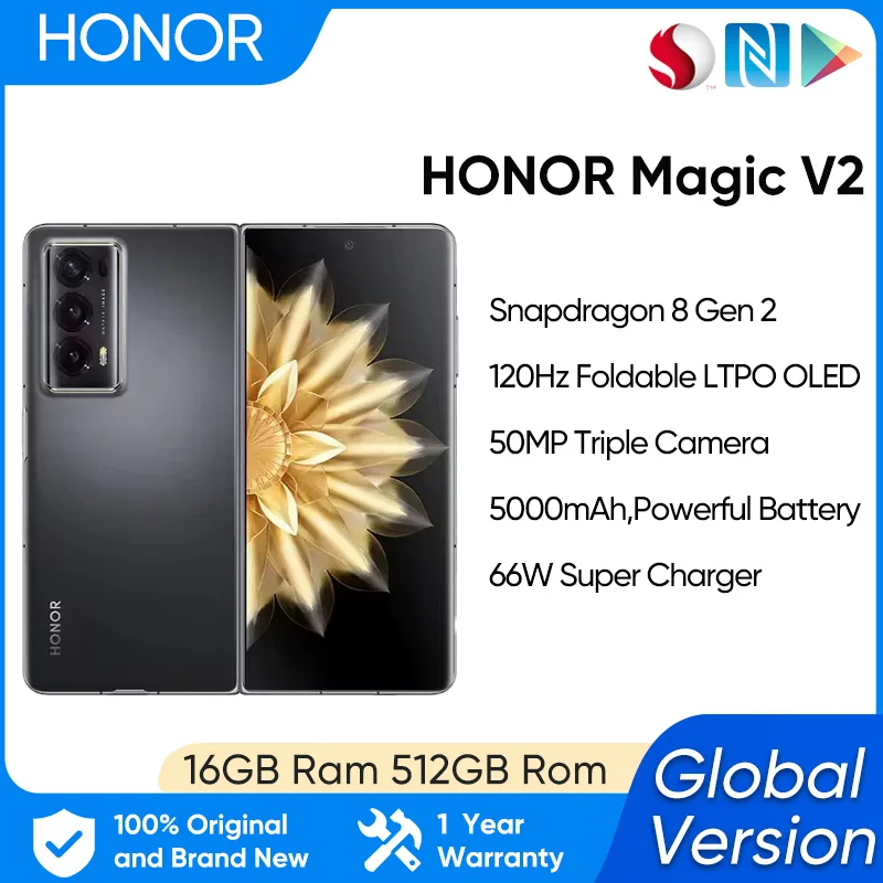 

Honor Magic V2 5G Складная глобальная версия LTPO 7,92 "OLED-дисплей 120 Гц Snapdragon 8 Gen 2 66 Вт SuperCharge 5000 мАч Аккумулятор NFC