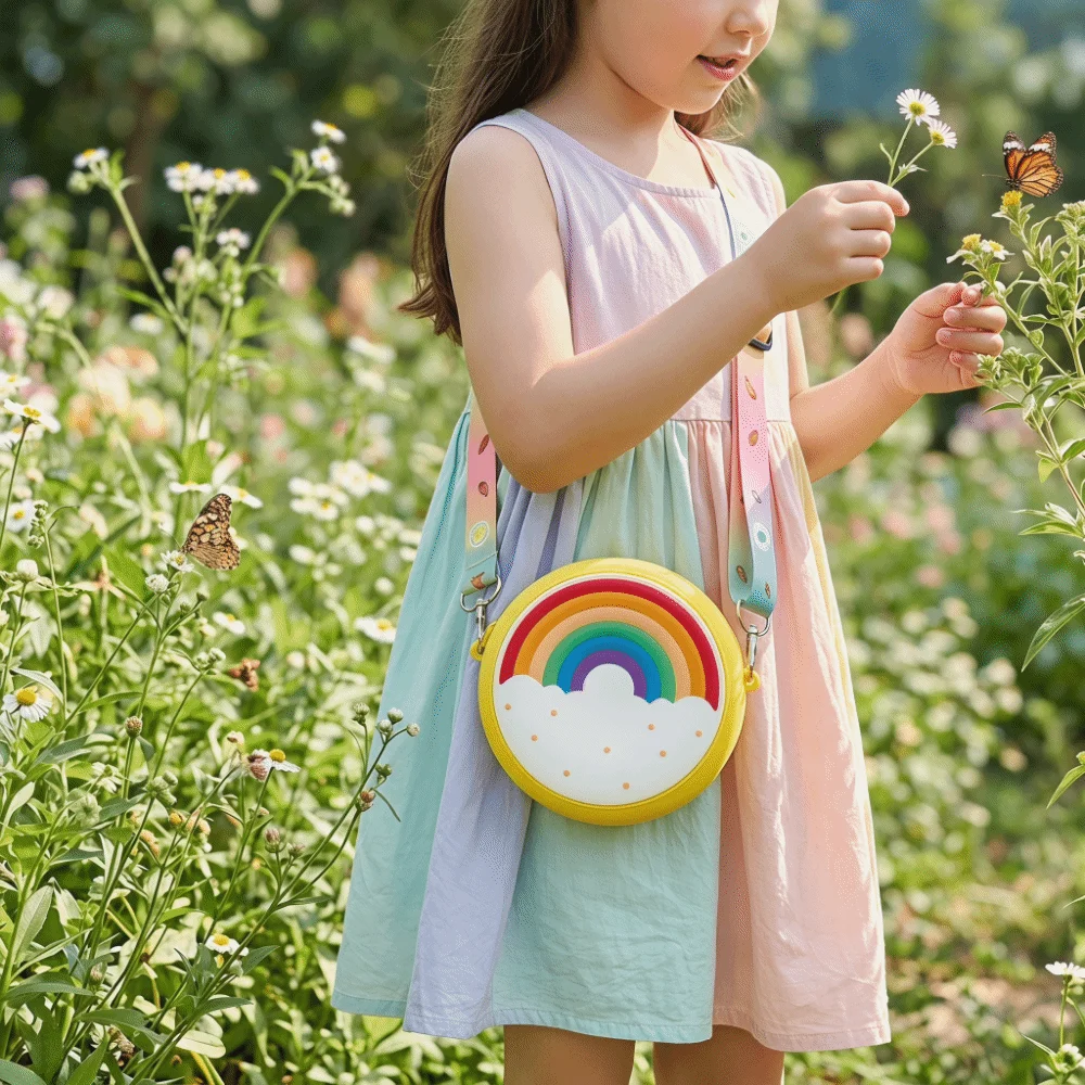 Mini Size Donut Crossbody Bag Adjustable Strap Silicone Material Silicone Messenger Bag Zipper Closure Rainbow Design