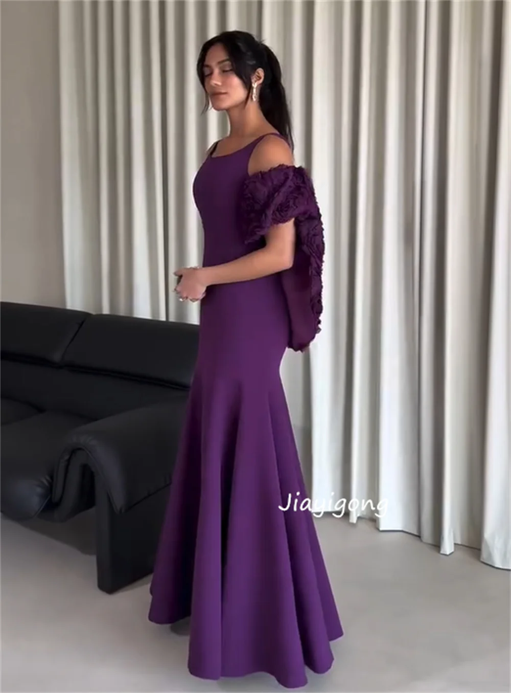 Aangepaste moderne stijl jersey plooipatroon zeemeermin vierkante hals lange jurken op maat gemaakte gelegenheid homecoming hoge kwaliteit