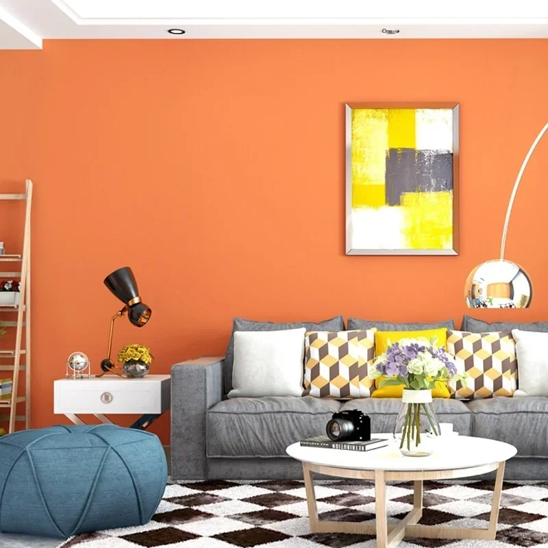Waterproof and antifouling orange wallpaper orange bedroom solid color plain color modern simple TV background wall wallpaper