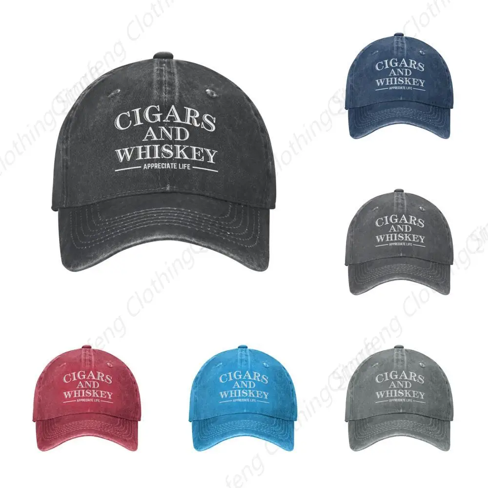 Cigars and Whiskey Appreciate Life Hat Women Men Washed Cotton Baseball Cap Funny Trucker Hat Black