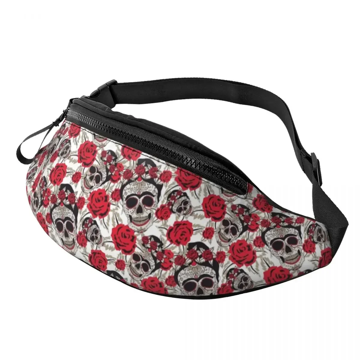 Fashion Mexican Sugar Skull Pattern Fanny Pack Women Men Crossbody Waist Bag for Camping Biking Phone Money Pouch