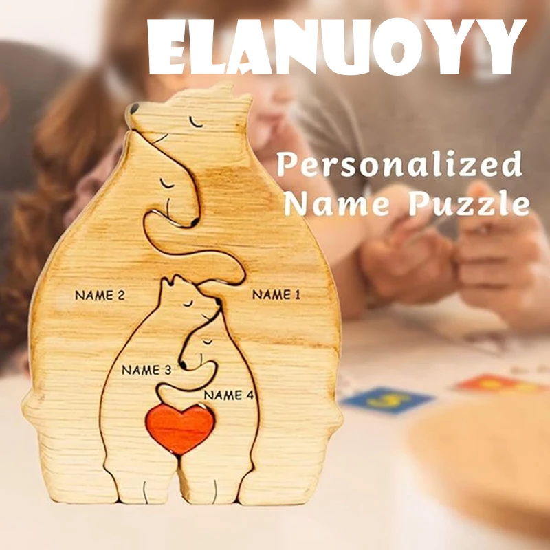 

Personalised Bear Family Theme Art Puzzle DIY Family Names Wooden Puzzle Desktop Ornament Home Deco Customized Christmas Gift