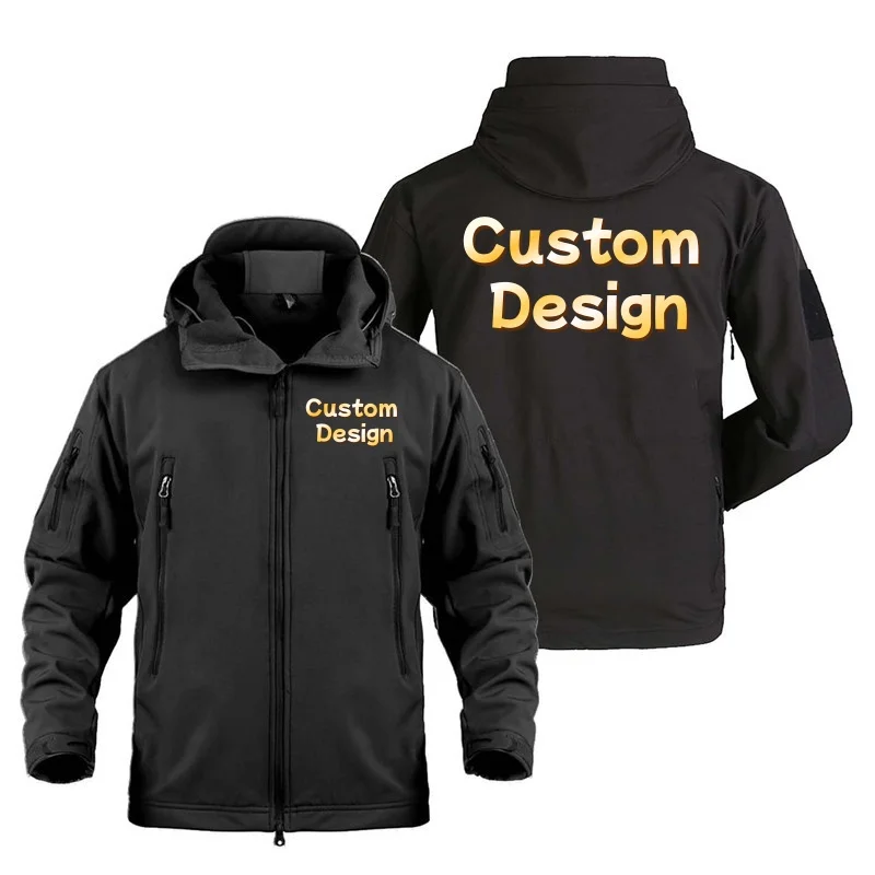 Outdoor Military DIY LOGO Custom Design Fleece Warm SoftShell  Man Jackets Coat Men's Clothing