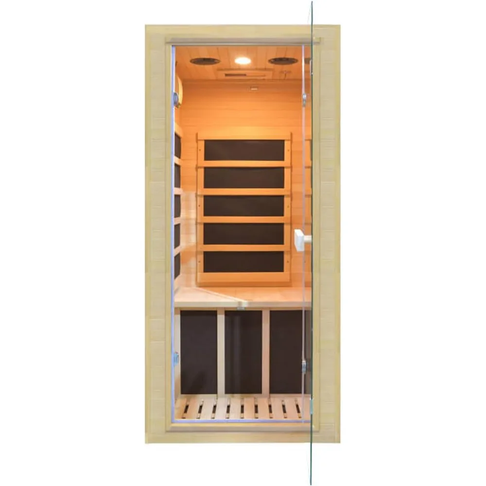 Home Sauna Mini Indoor Dry Personal Sauna Room,Hemlock Wood Sauna,with 1200W 5 Heating Panels, Home Sauna