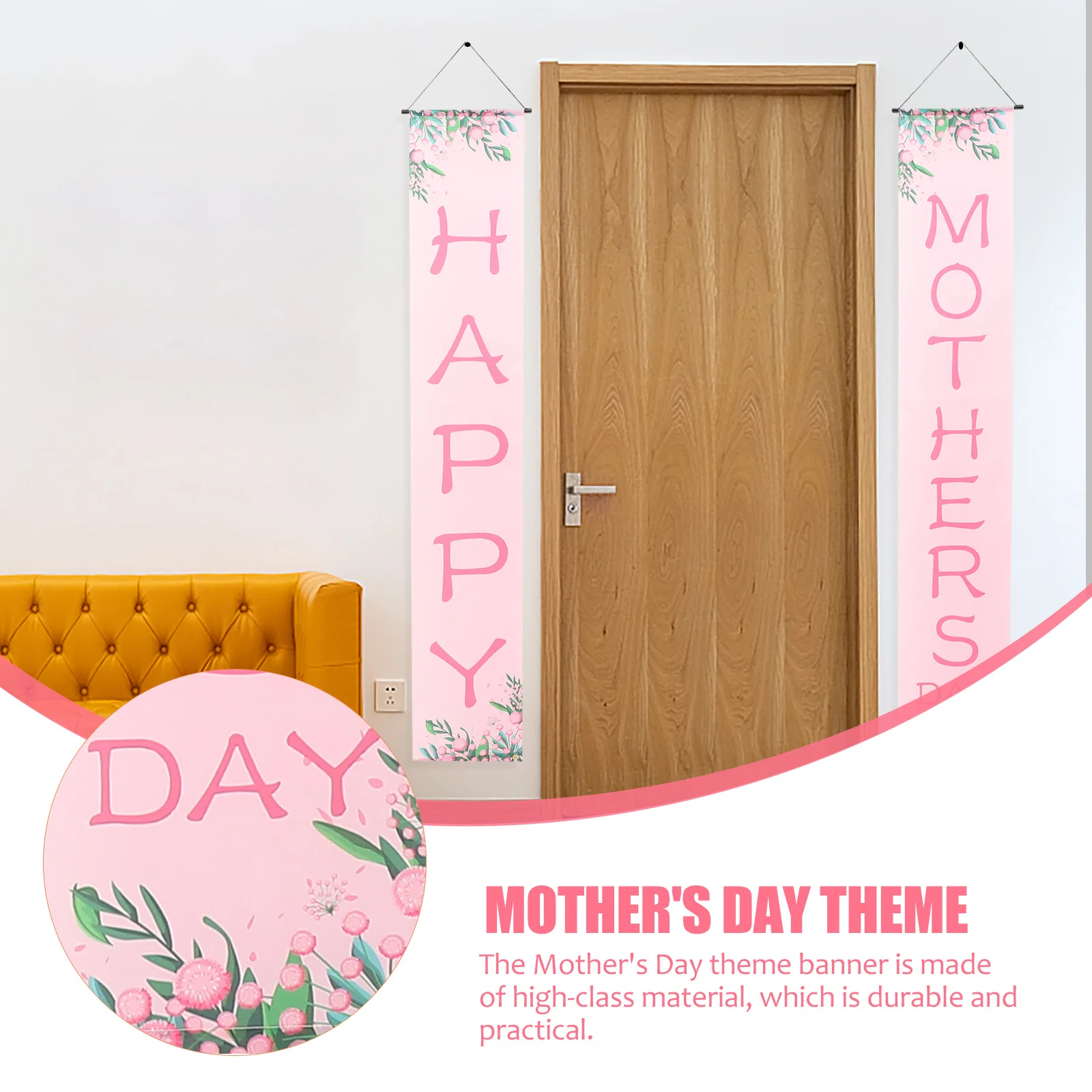 

1Pair Door Hanging Banner Polyester Happy Mother's Day Front Porch Wall Decorative Banner Party Layout Prop