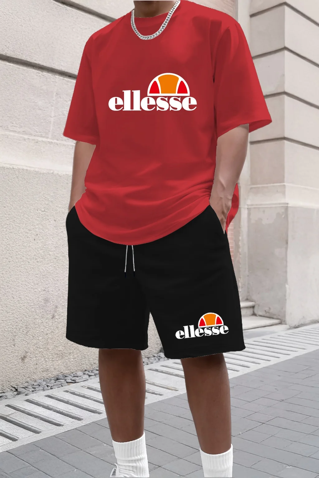 Conjunto de Verão Masculino Casual e Fashionável, Camiseta de Gola Redonda de Manga Curta + Calções, Conjunto Esportivo Respirável em Duas Peças