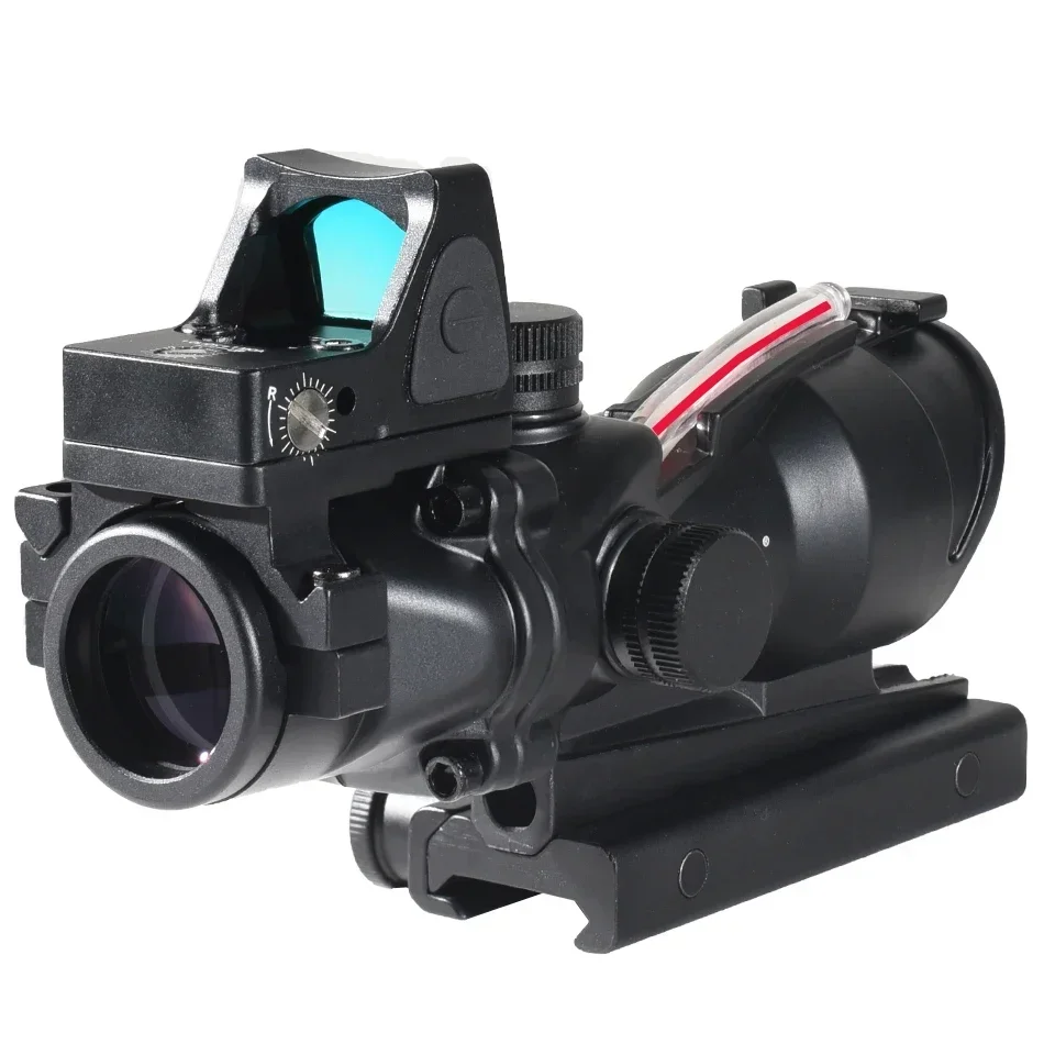 ACOG 4X32 Real Fiber Optics Red Green Dot Illuminated Chevron Glass Etched Reticle Rifle Scope Hunting Sight 20mm Rail