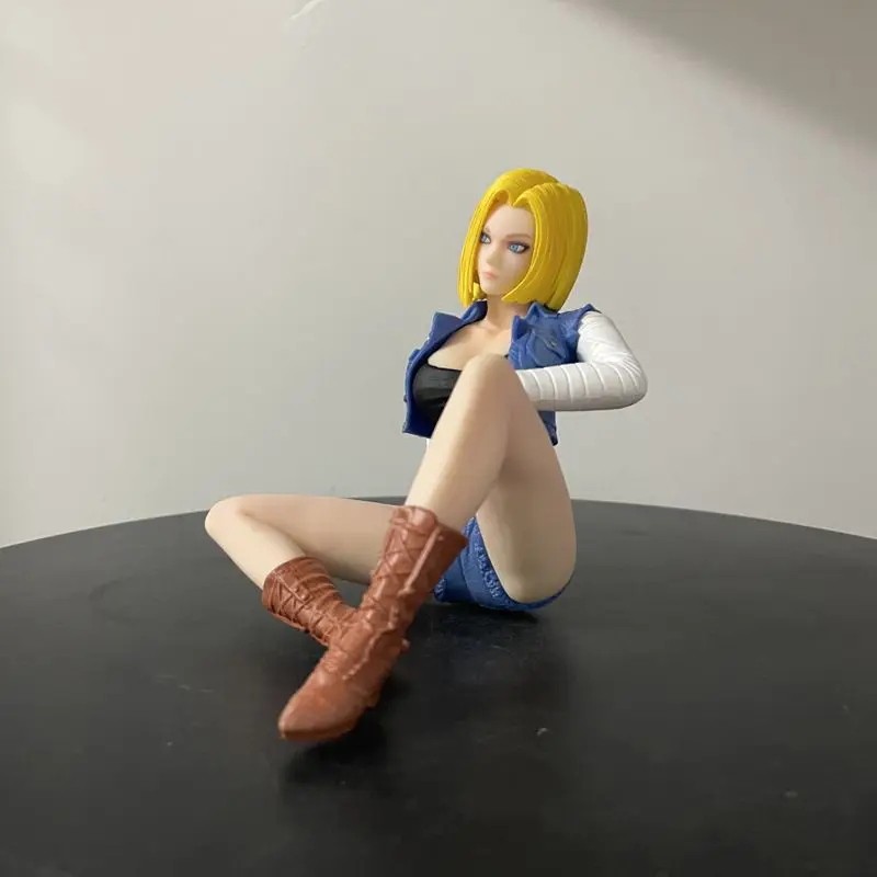 Bandai anime dragon ball android 18 figuras de ação modelo sentado denim ornamentos modelo casa presente aniversário boneca coleção brinquedo