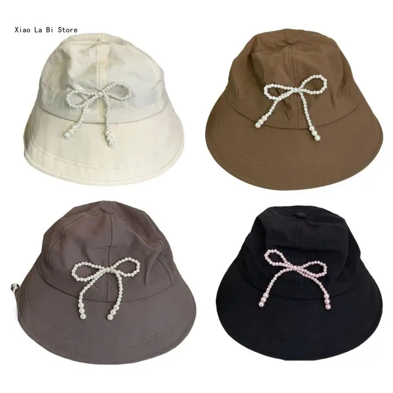 

Sports Fisherman Sun Hat for Female Pearl Bowknot Hat Windproof Baseball Hat Summer Sun Hat PonytailHat Girlfriend Gift XXFD