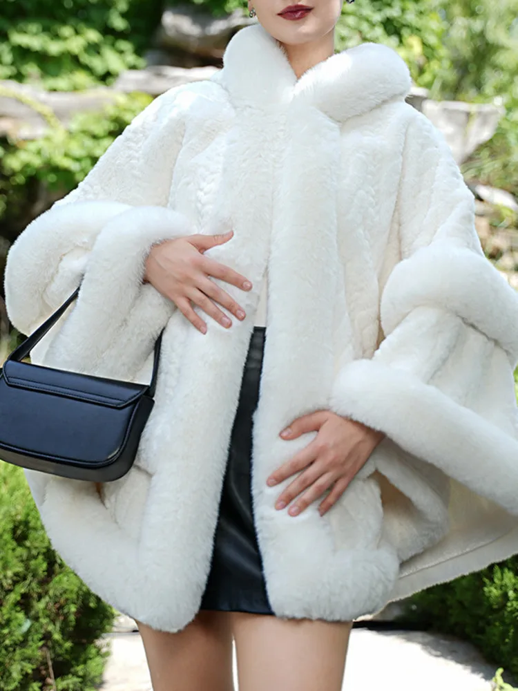 ZMEENNA Damen Winter-Kunstpelzmantel, elegante Kapuze, übergroße Plüschjacke, warme Oberbekleidung, schick, langärmelig, weich, ZM3738