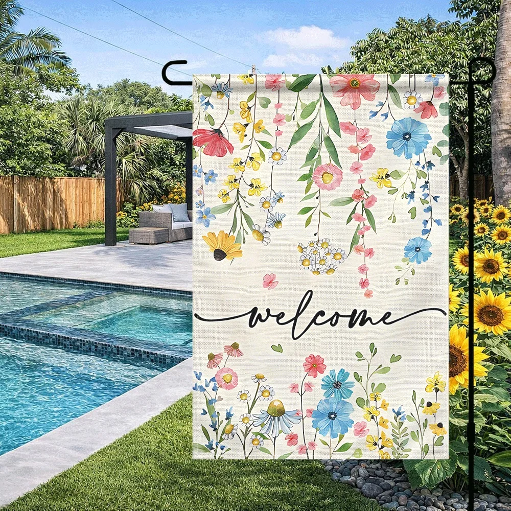 

1PC Welcome Floral Garden Flag Watercolor Wildflower Hanging Decorative Flag Spring Summer Outdoor Yard Patio Por