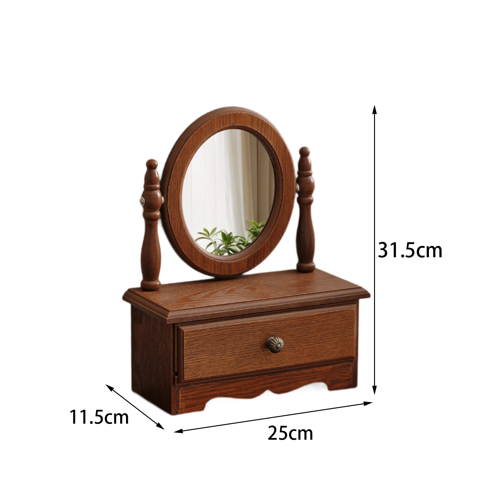 Wood Desk Makeup Mirror Dressing Mirror with Drawer Wooden Table Top Vanity Mirror Tabletop Mirror for Bathroom Bedroom Girl