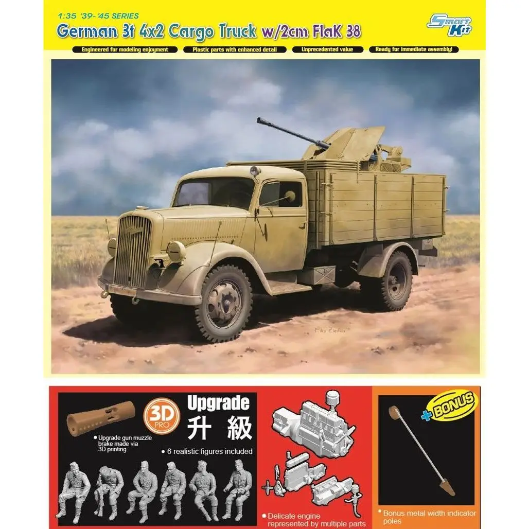 

DRAGON 6828 1/35 German 3t 4x2 Truck w/2cm FlaK 38 - Scale Model Kit