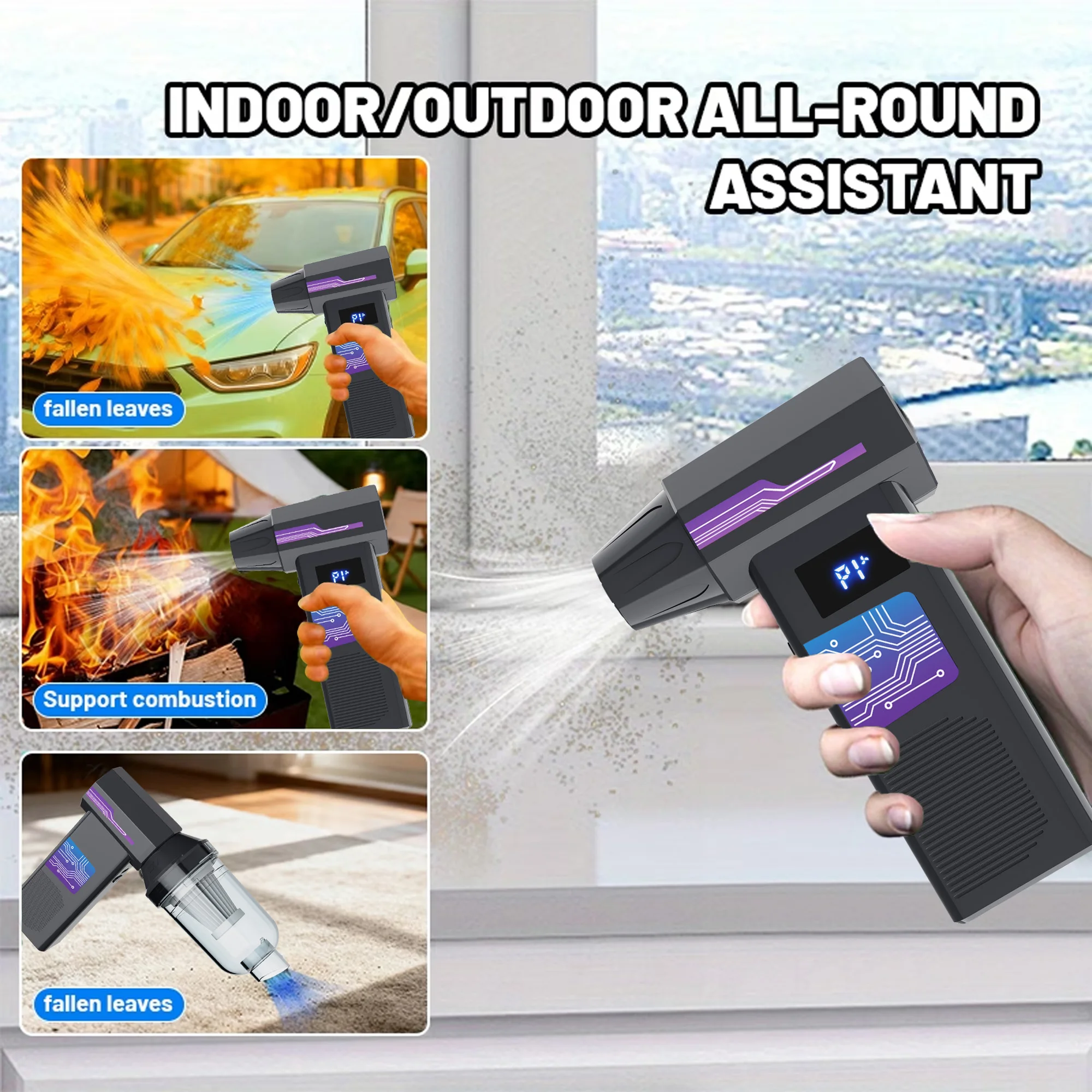 Peniup Udara Turbo Fan yang Kuat, untuk Pembersihan Mobil dan Komputer, dengan Layar Digital, Peniup Udara Terkompresi Portabel, untuk Penggunaan Luar Ruangan