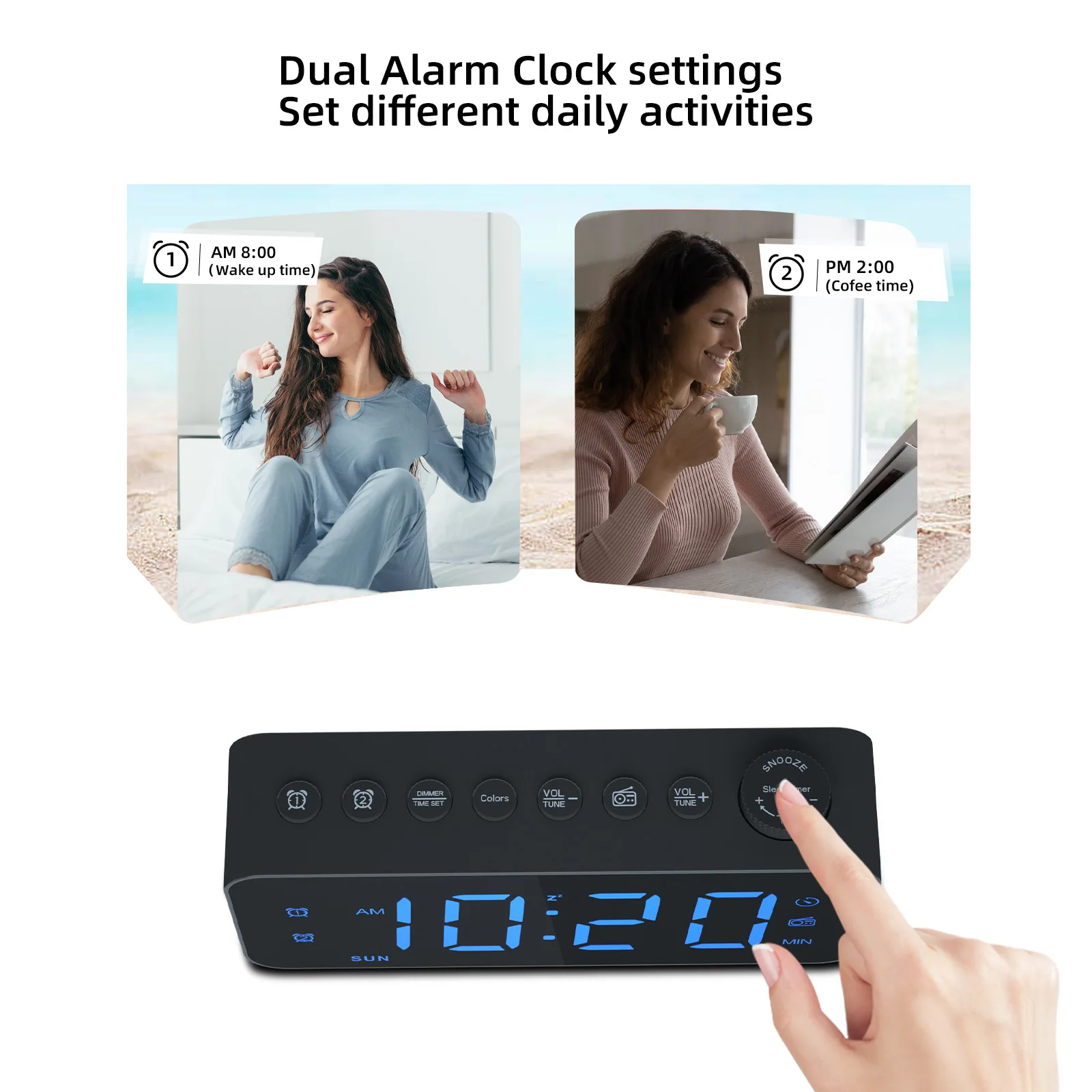 Bedside Radio Alarm Clock With Weekday/Weekend Mode RGB Mirror Electronic LED Dual Alarm Sleep Timer Charging Home Decoration