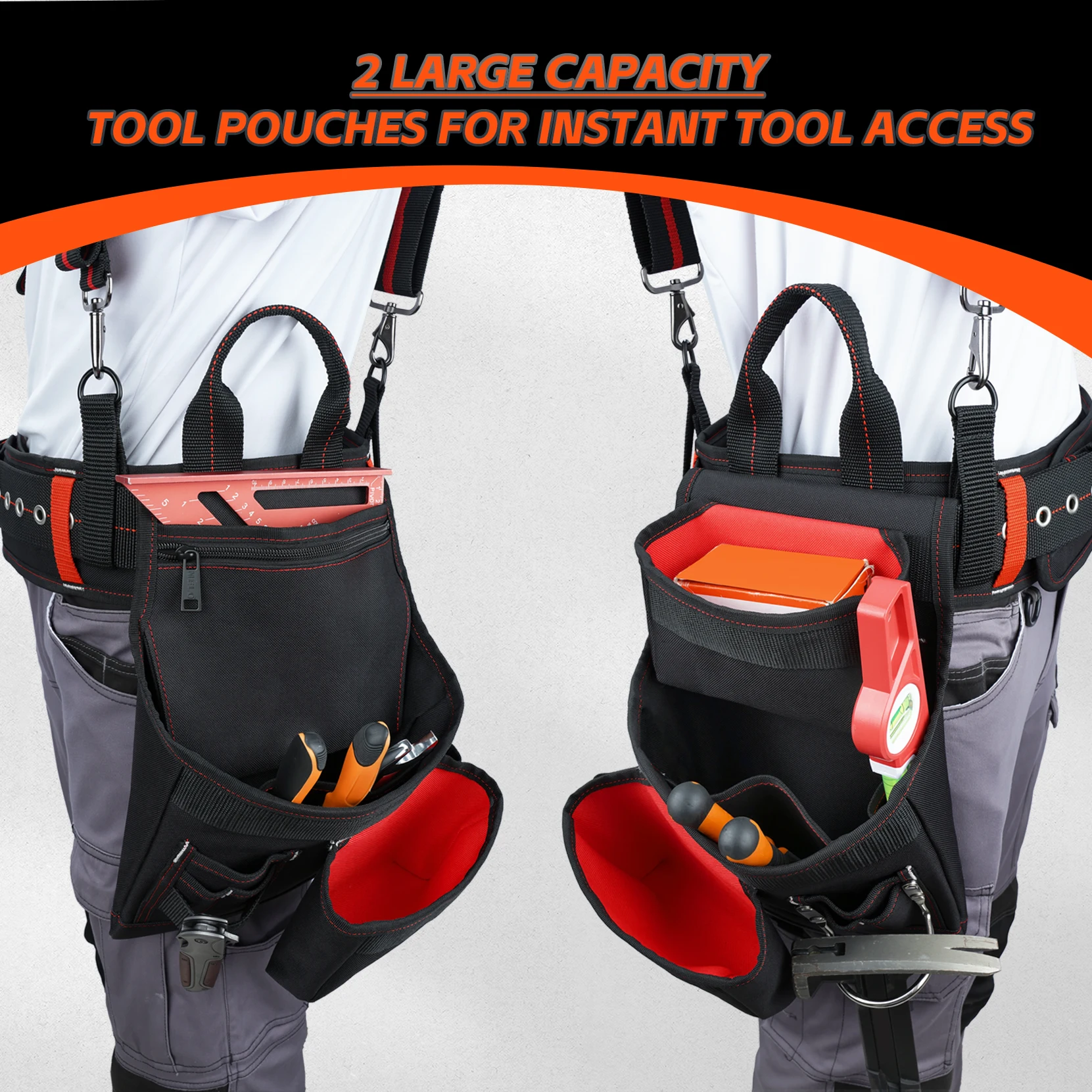 Ergonomic Tool Belt Apron Rig, 29 Pockets Heavy Duty Tool Pouch with Padded Suspenders & Back Support for Construction Workers