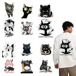 Interesting Cat Heat Transfer Stickers Cartoon Animal Iron On Stickers DIY Men's and Women's T-shirts Canvas Bag Transfer Patch