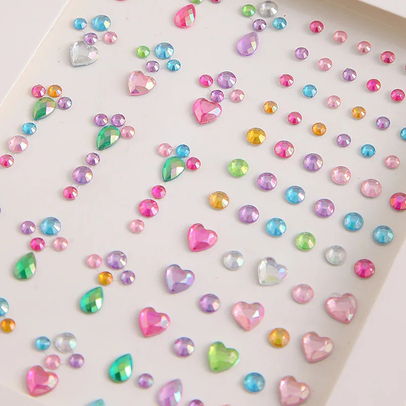 1 Sheet DIY Body Crystal Gems Tattoo Make Up Diamond Eyes Face Festival Adhesive Rhinestone Acrylic Eyeshadow Sticker 3Style New