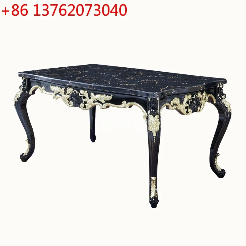 

European marble dining table and chair combination full solid wood carving flower table villa