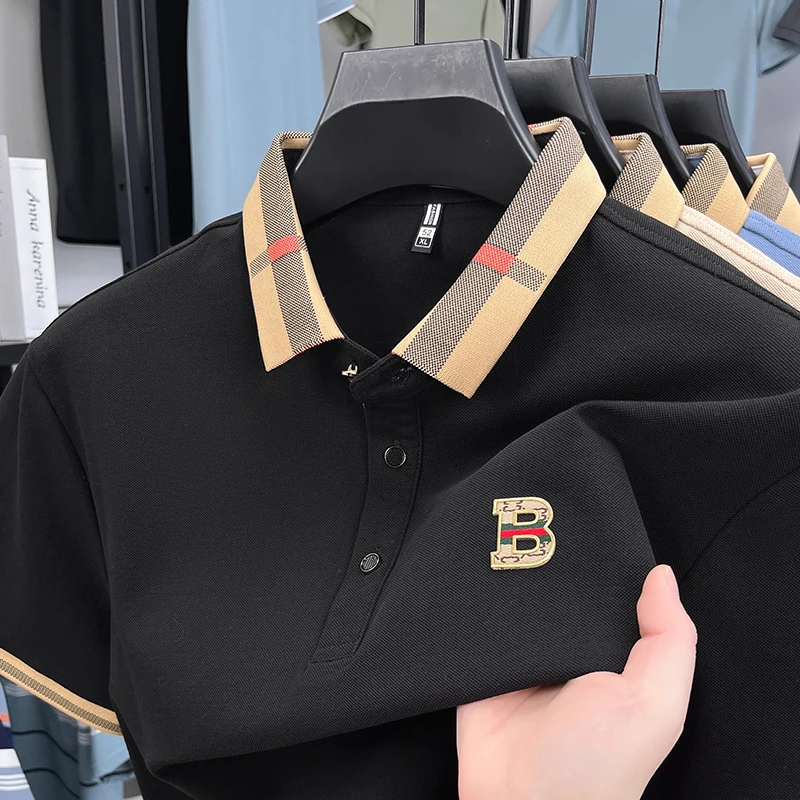 الراقية جودة الرجال رسالة مطبوعة قميص بولو الصيف المألوف الأعمال مريحة قصيرة الأكمام التلبيب تي شيرت ملابس رجالية #1