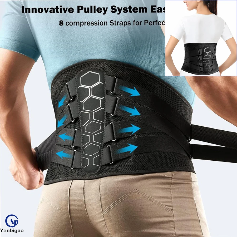 Cinturón de soporte lumbar para hombres y mujeres con almohadilla lumbar, soporte para espalda para aliviar el dolor de espalda baja para el hogar y