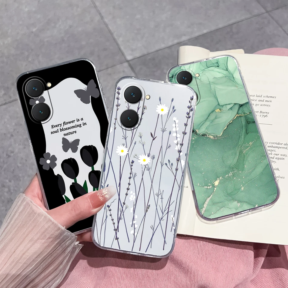 For Vivo Y03 4G Case Simple Flowers Funda Soft Clear Lightweiht Protective Back Cover Models V2332 TPU Silicone Anti Drop Bumper