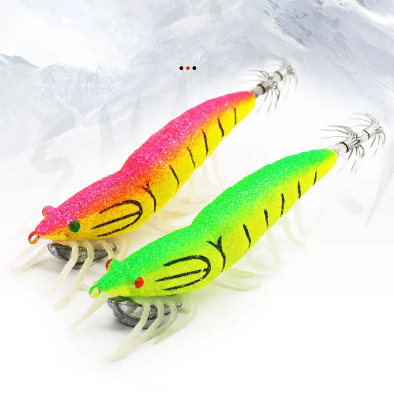 

4pcs 18g24g Luminous Squid Fishing Lure Shrimp Jigs Wood Lure 3D Eyes Octopus Lures Cuttlefish Artificial Bait Jigging Hook